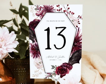 Gothic Wedding Table Numbers Template, Halloween Wedding Table Number Cards, 4x6" & 5x7" Printable Table Numbers Download, Templett, #006