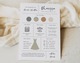 Editable Bridesmaid Information Card, Bridesmaid Info Card, Bridesmaid Proposal Card Template, Will You Be My Bridesmaid Card, Templett