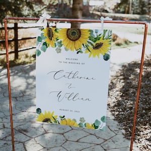 Sunflower Wedding Welcome Sign Template (18x24&quot; & 24x36&quot;), Rustic Sunflower Wedding Sign, Editable Wedding Welcome Sign, Templett, #015