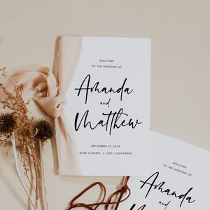 Folded Modern Wedding Program Template, Minimalist Wedding Ceremony Program, Printable Folded Wedding Programs, Templett, #016