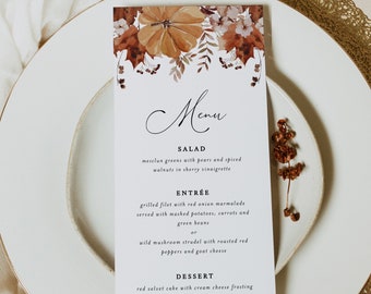 Rustykalne jesienne menu weselne, szablon jesiennych kart menu weselnego, drukowane menu weselne, karty menu weselnego, natychmiastowe pobieranie, Templett, #028