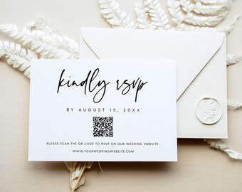 Wedding QR Code RSVP Card Template, Scan QR Code Response Card, Minimalist Wedding Rsvp Card, Instant Download, Templett, #016