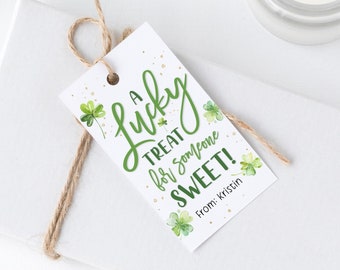 Printable St. Patrick's Day Tag, St. Patrick's Day Gift Tags, Editable Lucky Treat for Someone Sweet Tag, Shamrock Gift Tag, Templett, #SPD