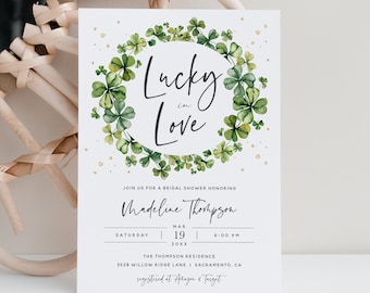 Lucky in Love Bridal Shower Invitation, St. Patty's Bridal Shower Invitation Template, March Bridal Shower Invitation, Templett, #SPD