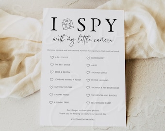 I Spy Wedding Game, I Spy Wedding Table Game Printable, I Spy with My Little Camera Game, Wedding Reception Photo Game Download, Templett