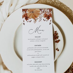 Menu de mariage d'automne rustique, modèle de cartes de menu de mariage d'automne, menu de mariage imprimable, cartes de menu de mariage, téléchargement immédiat, Templett, #028