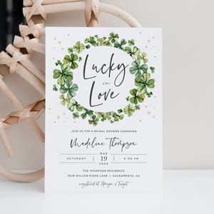 Lucky in Love Bridal Shower Invitation, St. Patty's Bridal Shower Invitation Template, March Bridal Shower Invitation, Templett, #SPD