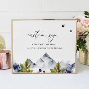 Rustic Wedding Custom Sign Template, Mountain Wedding Custom Sign Printable, Personalized Wedding Sign, 8x10 Editable Wedding Sign, #009