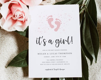 It's a Girl Baby Shower Invitation Template, Baby Girl Shower Invitation Download, Printable Girl Baby Shower Invitation, Templett, #FP