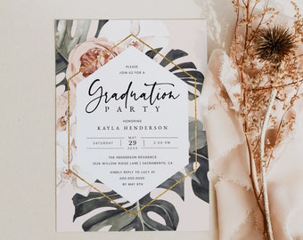 Boho Graduation Party Invitation Template, Printable Graduation Party Invitation, Editable Graduation Party Invitation Download, Templett