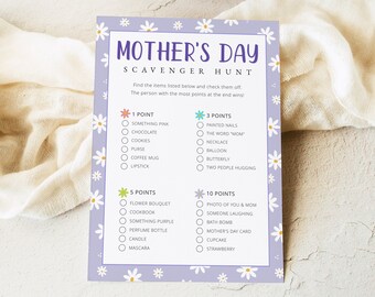 Mother's Day Scavenger Hunt Game, Printable Mother's Day Activities, Mother's Day Party Game Template, Mother's Day Game, Templett, #MD