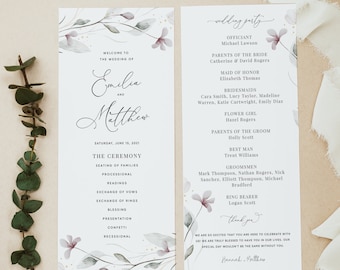 Modello di programma per cerimonia di matrimonio, programma di cerimonia di matrimonio stampabile, download del programma di matrimonio nel verde, Templett, #001