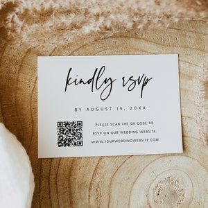 QR Code RSVP Card Template, Scan QR Code Wedding Response Card, Minimalist Wedding Rsvp Card, Instant Download, Templett, #016