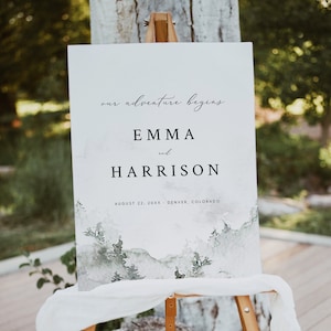 Mountain Wedding Welcome Sign Template (18x24&quot; & 24x36&quot;), Rustic Forest Wedding Sign Download, Printable Wedding Welcome Sign, Templett #022