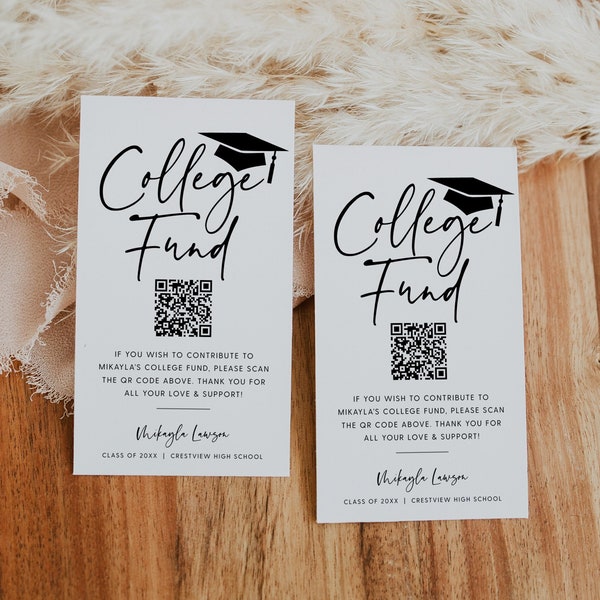 QR Code College Fund Graduation Insert, Printable Graduation College Fund Insert Template, Editable Graduation Insert, Templett, #GRD