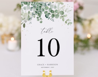 Eucalyptus Wedding Table Numbers, Greenery Wedding Table Number Cards (4x6" & 5x7"), Printable Wedding Table Number Download, Templett, #002