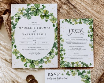 Shamrock Wedding Invitation Set, St. Patrick's Day Wedding Invitation Template, Printable Irish Wedding Invitation Suite, Templett, #SPD