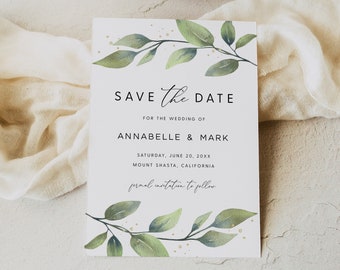 Wedding Save the Date Template, Greenery Wedding Save the Date Cards, Printable Save the Dates, Instant Download, Templett, #005