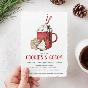 Cookies and Cocoa Christmas Invitation, Hot Chocolate Holiday Party, Printable Kids Christmas Holiday Party Invitation Download, Templett