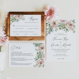 Sukkulenten Hochzeitseinladungs-Set, Florale Sukkulenten Hochzeitseinladungs-Vorlagen-Sammlung, druckbare Hochzeitseinladungs-Sammlung, Templett, #024