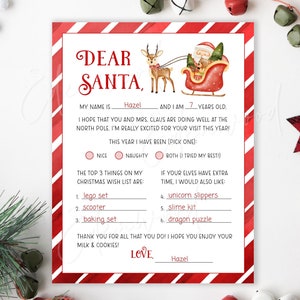 Druckbarer Brief an Santa, Kinder-Weihnachtswunschliste, liebe Weihnachtsbrief-Wunschliste, bearbeitbarer Brief an Santa-Vorlage, Templett