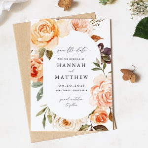 Herbst Hochzeit Save the Date Einladungsvorlage, Florale Herbst Hochzeit Save the Date Karte, Printable Save the Date, Templett, #010