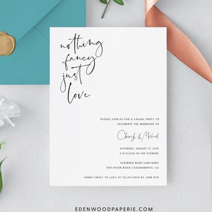 Nothing Fancy Just Love Simple Wedding Invitation Template Download, Minimalist Wedding Elopement Announcement Reception Invitation, #012