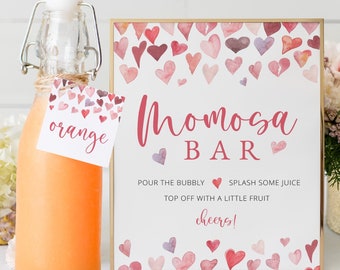 Valentines Momosa Sign & Juice Tags, Little Sweetheart Baby Shower Momosa Template, Valentines Baby Shower Momosa Sign, Templett, #14B