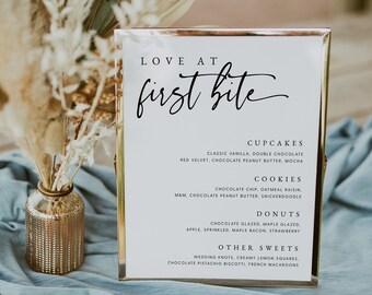 Wedding Dessert Sign Template, Love at First Bite Wedding Dessert Sign, Wedding Dessert Menu Sign, Wedding Menu Sign, Templett, #016