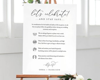 Wedding Social Distancing Sign, Covid Wedding Safety Sign, 18x24 Wedding Safety Poster, Covid Wedding Welcome Sign Download, Templett