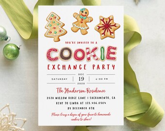 Christmas Cookie Invitation, Cookie Exchange Party Invitation Template, Printable Christmas Cookie Party Invitation Download, Templett