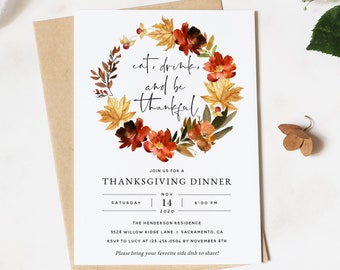 Thanksgiving Invitation, Friendsgiving Invitation Template, Thanksgiving Dinner Invitation Printable, Instant Download, Templett, #TG2