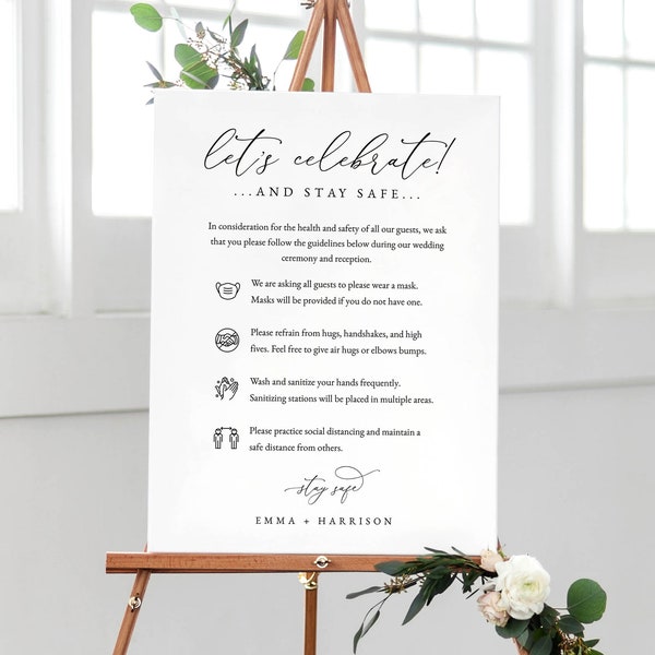 Wedding Social Distancing Sign, Covid Wedding Safety Sign, 18x24 Wedding Safety Poster, Covid Wedding Welcome Sign Download, Templett