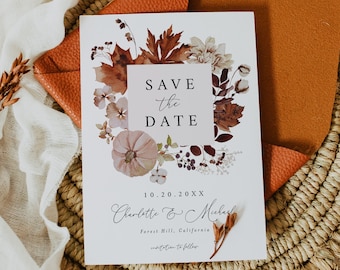 Fall Save the Date, Rustic Save the Date Template, Printable Save the Date Cards, Editable Save the Date, Instant Download, Templett, #028