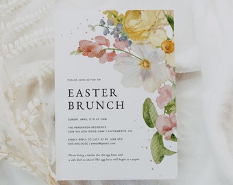 Invito al brunch di Pasqua, modello modificabile di invito alla celebrazione della Pasqua, invito stampabile alla caccia alle uova di Pasqua, Templett, #EAS