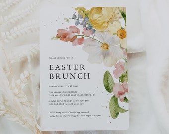 Easter Brunch Invitation, Editable Easter Celebration Invitation Template, Printable Easter Egg Hunt Invitation, Templett, #EAS