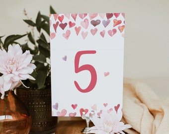 Valentines Hearts Table Numbers Template, Valentines Baby Shower Table Numbers, Printable Valentine Party Table Numbers, Templett, #14B