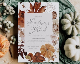 Friendsgiving Invitation, Thanksgiving Invitation Template, Friendsgiving Dinner Invitation Printable, Instant Download, Templett, #TG4