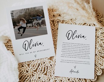 Bridesmaid Proposal Card Template, Printable Bridesmaid Proposal Card with Photo, Will You Be My Bridesmaid Card Download, Templett