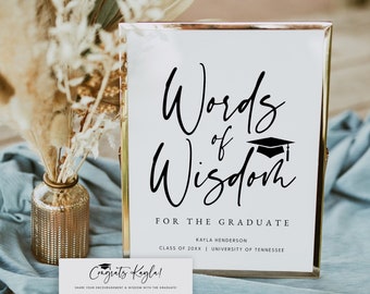 Words of Wisdom Graduation Sign & Card Template, Printable Graduation Party Activity, Editable Graduation Party Advice Card, Templett, #GRD