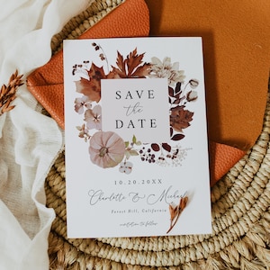 秋の Save the Date、素朴な Save the Date テンプレート、印刷可能な Save the Date カード、編集可能な Save the Date、即時ダウンロード、Templett、#028