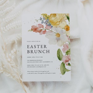 Easter Brunch Invitation, Editable Easter Celebration Invitation Template, Printable Easter Egg Hunt Invitation, Templett, #EAS