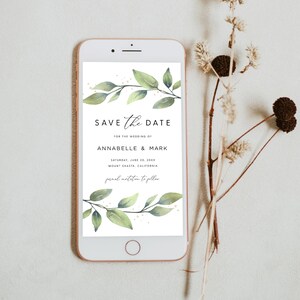 Digital Save the Date Template, Greenery Wedding Save the Date Evite, Electronic Save the Date Invitation, Instant Download, Templett, #005