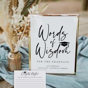 Words of Wisdom Graduation Sign & Card Template, Printable Graduation Party Activity, Editable Graduation Party Advice Card, Templett, #GRD