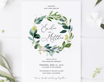 Groen bruiloft uitnodiging sjabloon, Boho bruiloft uitnodiging sjabloon downloaden, afdrukbare bruiloft uitnodiging, Templett, #011