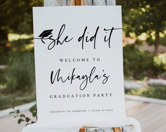 She Did It Graduation Welcome Sign Template, Printable Graduation Party Welcome Sign, Editable Graduation Party Welcome Sign, Templett