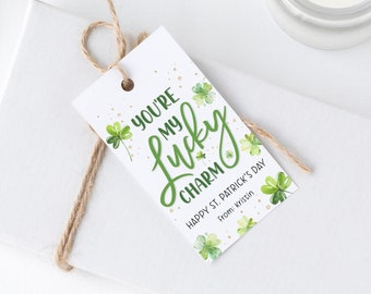 Editable St. Patrick's Day Tag, St. Patrick's Day Gift Tags, Printable You're My Lucky Charm Tag, Shamrock Gift Tag, Templett, #SPD