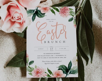 Invito al brunch di Pasqua, modello di invito modificabile per la celebrazione della Pasqua, invito stampabile per la caccia alle uova di Pasqua, Templett, #EAS