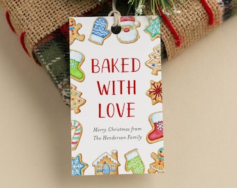 Christmas Cookie Exchange Tag Printable, Baked with Love Cookie Tag, Cookie Party Favor Tag, Editable Christmas Gift Tag Download, Templett