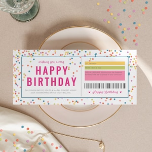Printable Birthday Coupon Template, Birthday Gift Certificate, Editable Birthday Coupon, Birthday Gift for Her, Birthday Present, Templett